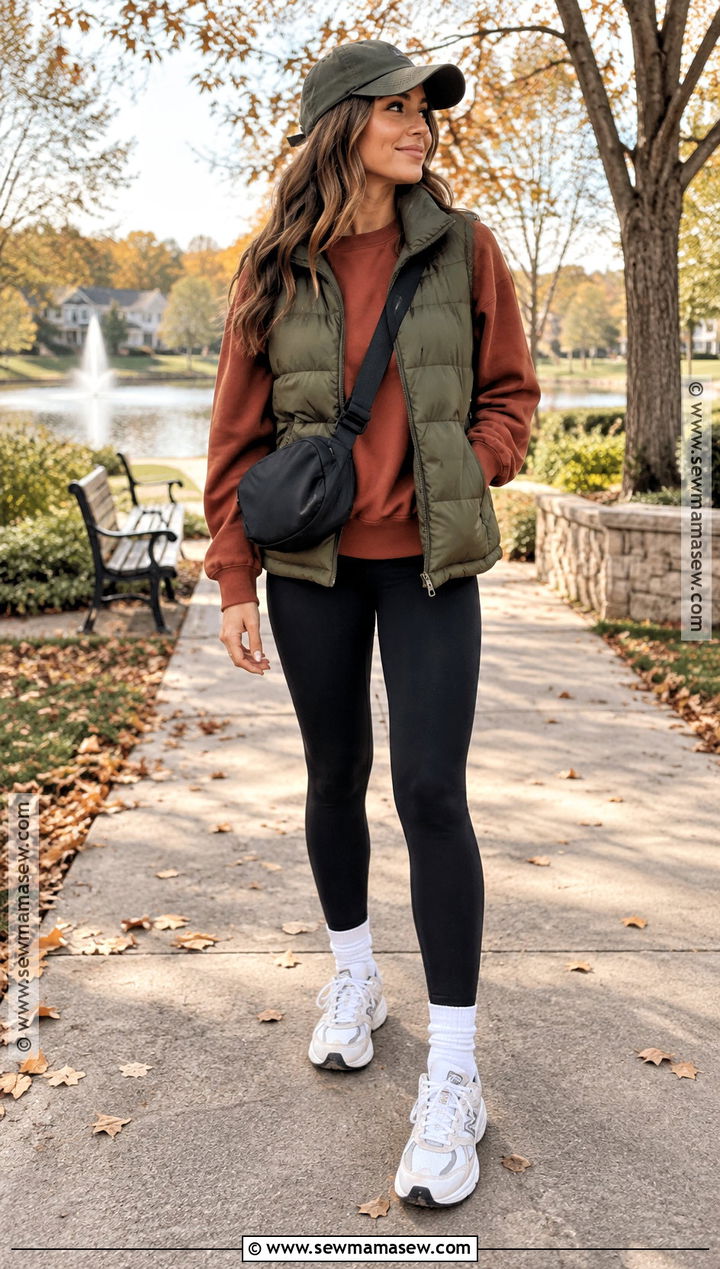 Sweatshirt With Leggings And Puffer Vest - 30 comfy fall outfits