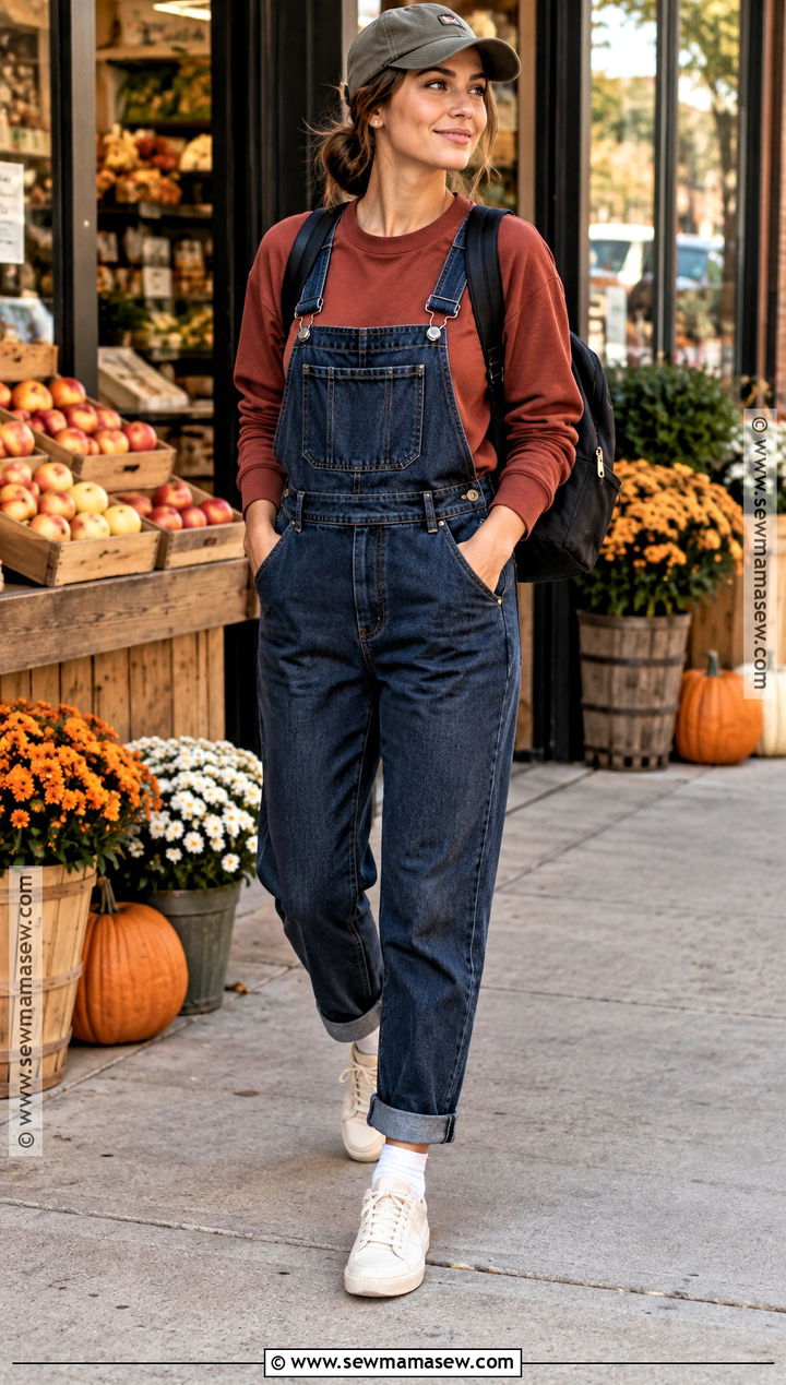 Sweatshirt With Overalls And Sneakers - 20 fall sweatshirt outfit ideas