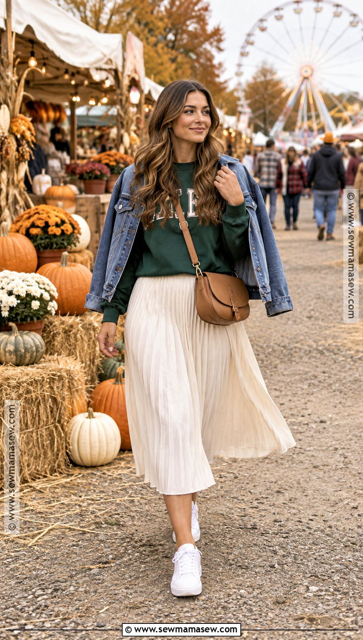 Sweatshirt and Midi Skirt Fall Festival Outfit - 30 fall festival outfit ideas