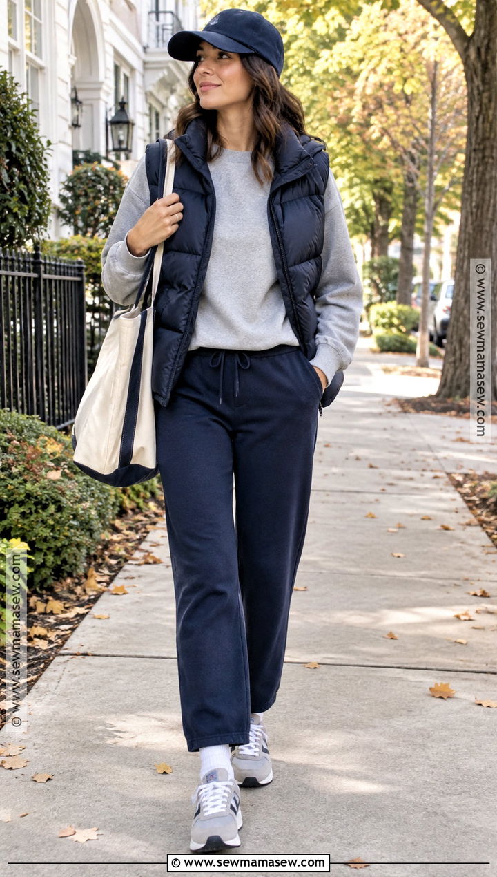 Sweatshirt and Puffer Vest Fall Outfit - 20 fall warm outfits