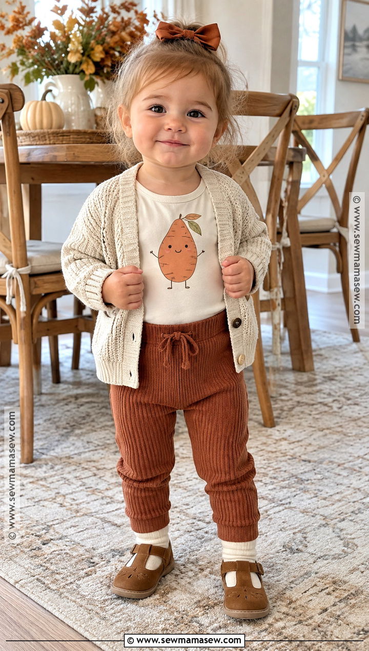 Sweet Potato Onesie With Rust Pants - 15 thanksgiving onesie ideas for girls