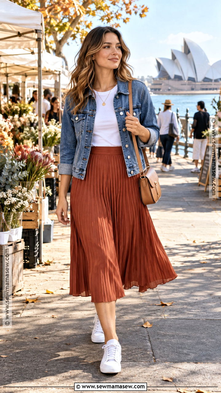 Sydney Autumn Denim Jacket And Midi Skirt Outfit - 20 Sydney Australia Outfits Autumn