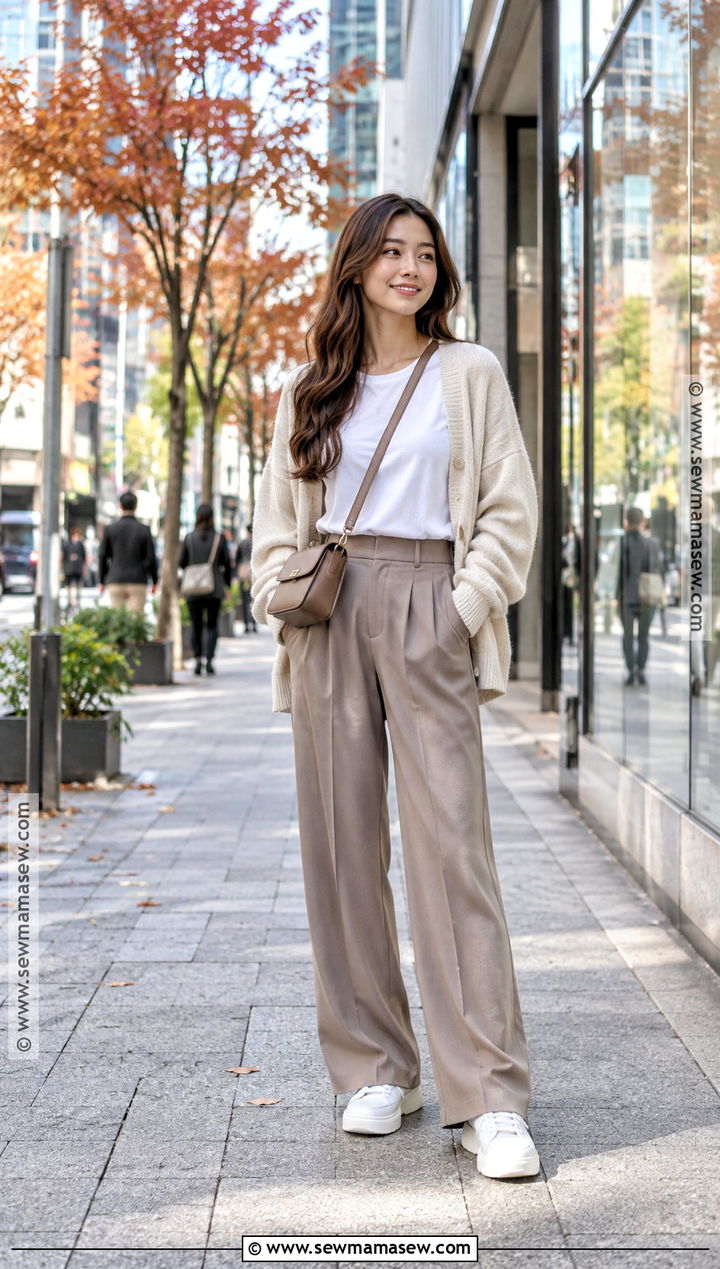 T Shirt Cardigan And Wide Leg Pants Japan Autumn Outfit - 20 japan travel outfit autumn ideas