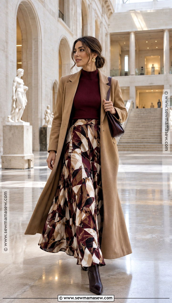 Tailored Coat And Maxi Skirt Museum Outfit - 15 fall museum date outfit ideas