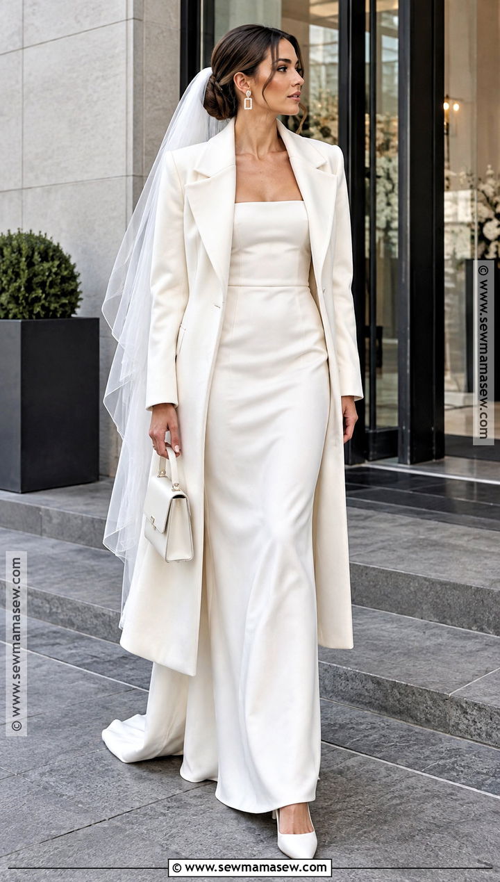 Tailored Coat With Sheath Wedding Dress - 15 Wedding Dress Coat Fall Ideas