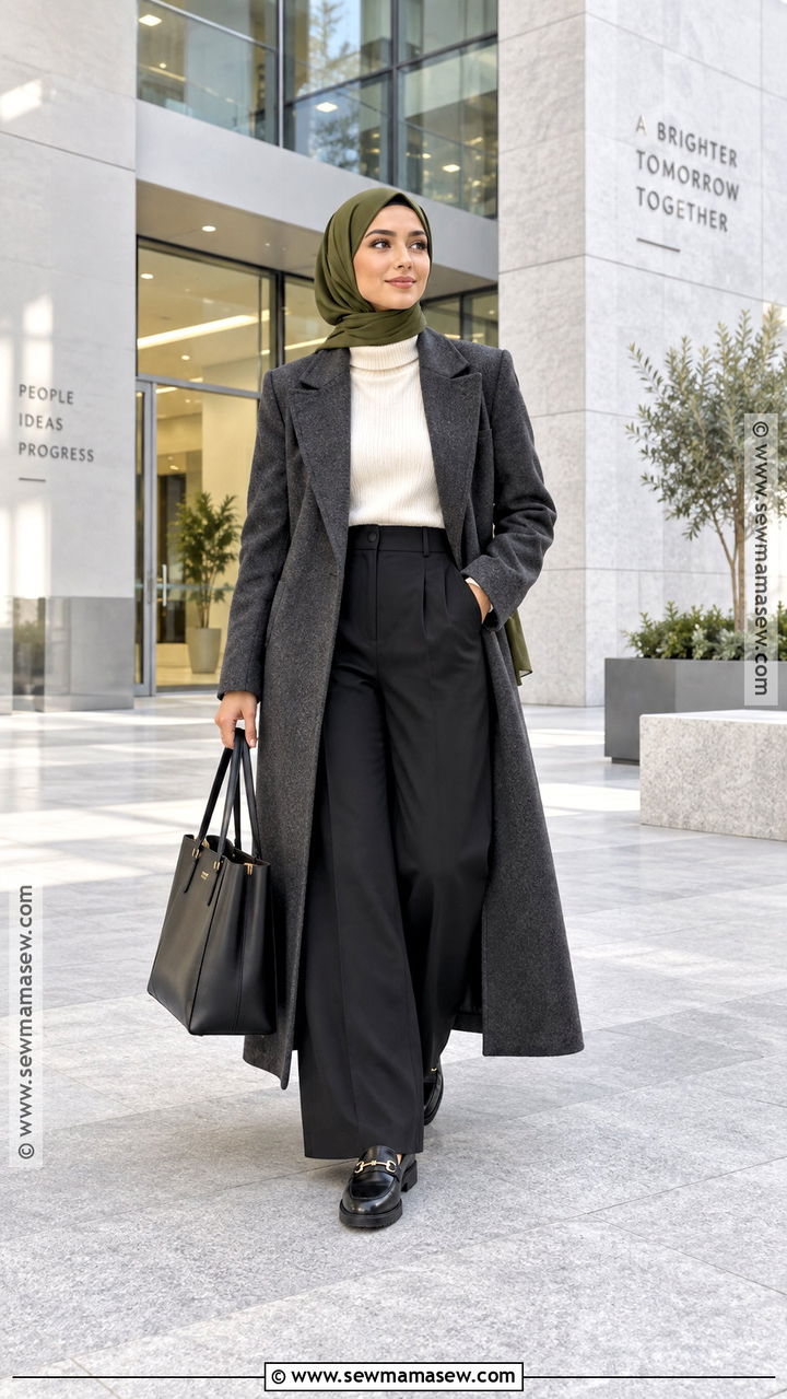 Tailored Coat With Wide Leg Trousers And Turtleneck - 20 Muslim Fall Outfits