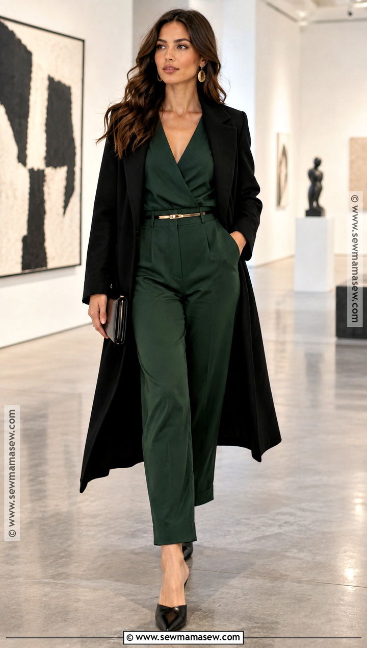 Tailored Jumpsuit With Heeled Mules - 25 fall date night outfit dressy ideas