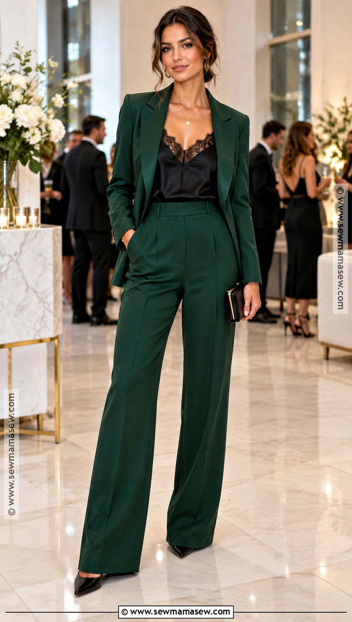 Tailored Suit And Lace Camisole Fall Party Outfit - 25 fall party outfit ideas