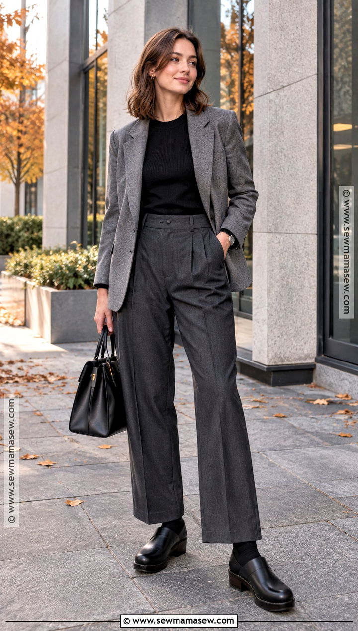 Tailored Trousers And Blazer With Clogs - 20 fall outfits with clogs