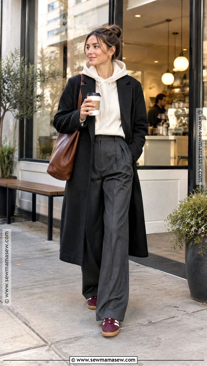 Tailored Trousers And Hoodie Fall Coffee Run Outfit - 15 coffee run outfit fall ideas