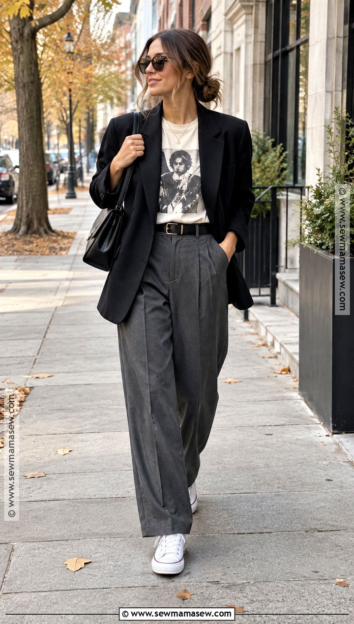 Tailored Trousers and Graphic Tee Converse Outfit - 20 converse fall outfits
