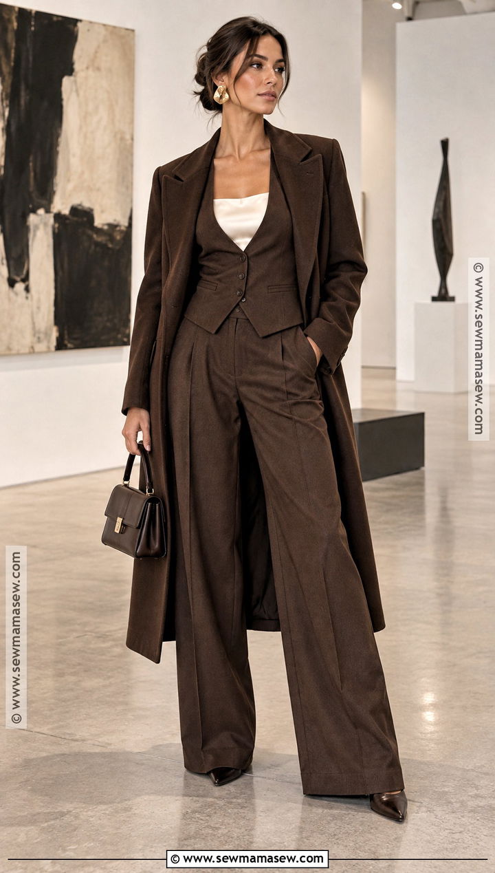 Tailored Vest And Wide Leg Pants Outfit - 25 fall evening outfit ideas