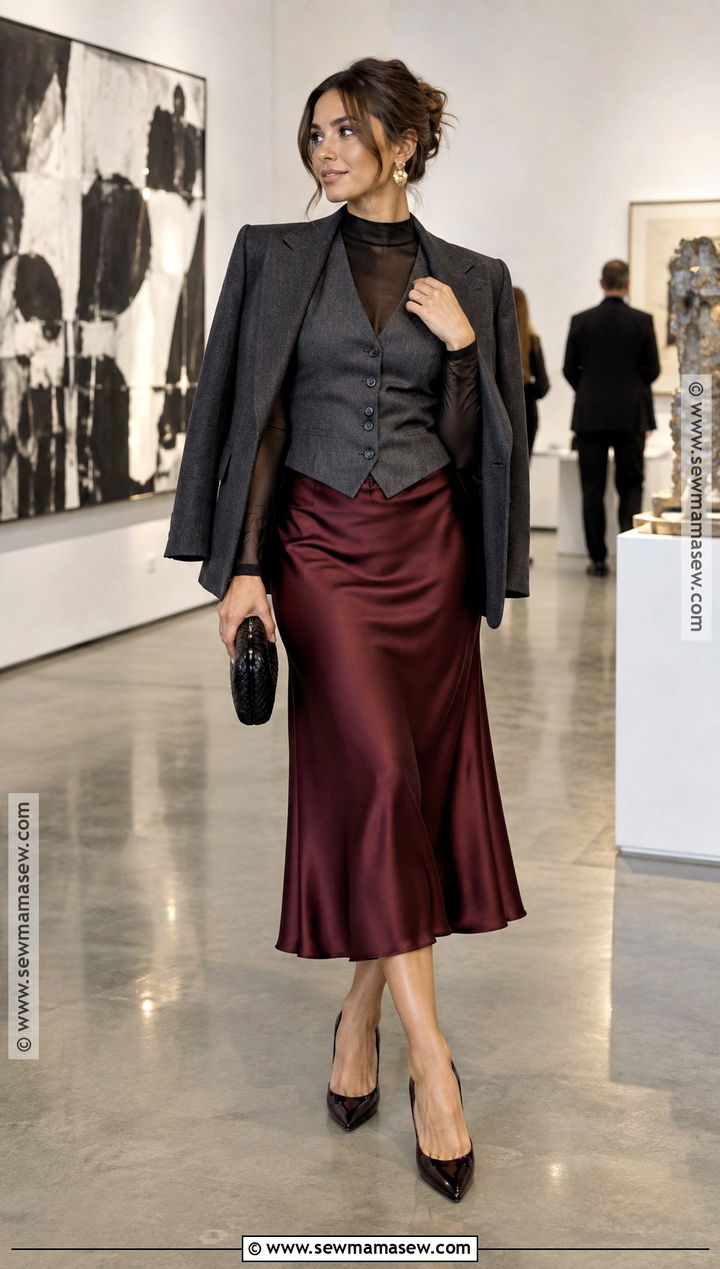 Tailored Vest and Midi Skirt Outfit - 15 Cute Fall Dressy Outfits