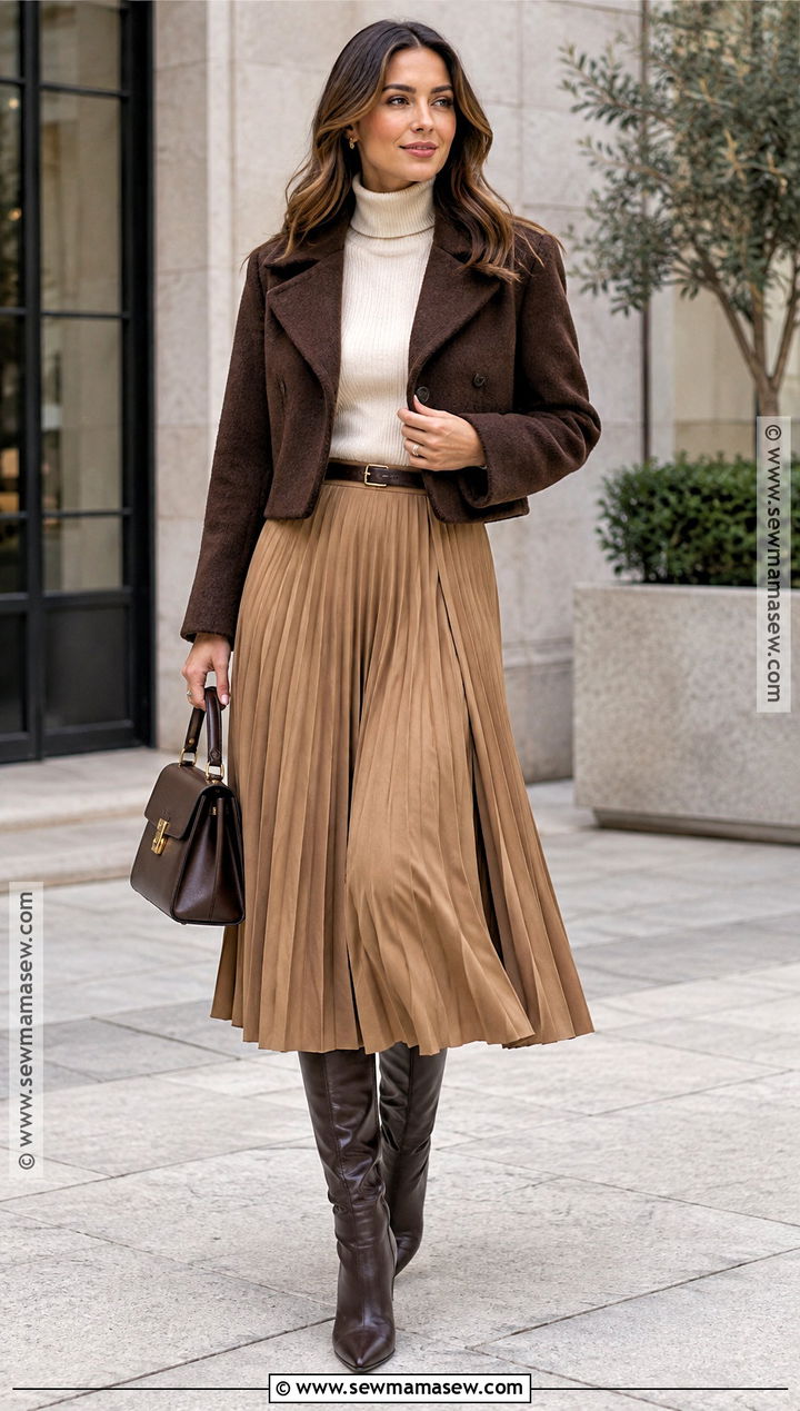 Tall Boots With A Pleated Midi Skirt - 25 tall boots outfit fall
