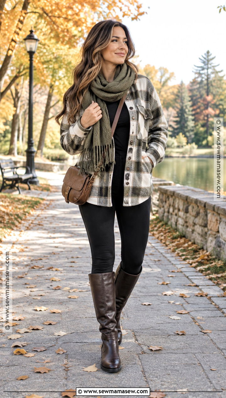 Tall Boots With A Shacket And Leggings - 25 tall boots outfit fall