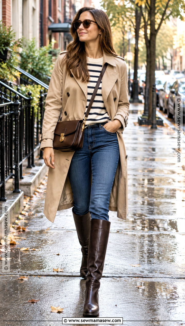 Tall Boots With A Trench Coat And Jeans - 25 tall boots outfit fall