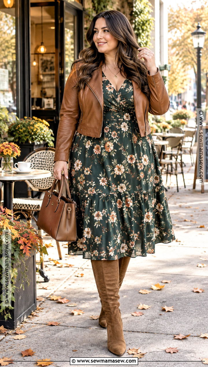 Tall Boots With Floral Midi Dress - 15 tall boots outfit fall styles 2026