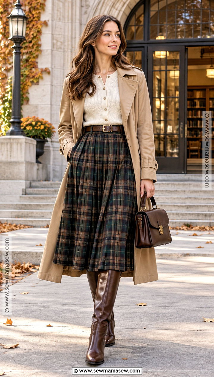 Tall Brown Boots With Plaid Skirt And Cardigan - 15 tall brown boots outfit fall styles 2026