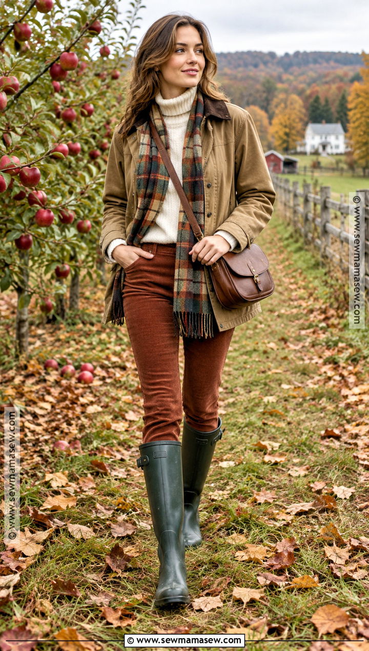 Tall Rain Boots Outfit With Barn Jacket And Corduroy Pants - 25 rain boots outfit fall