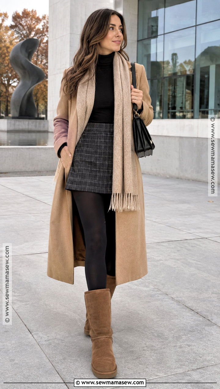 Tall UGG Boots With Mini Skirt and Tights - 15 fall ugh outfits