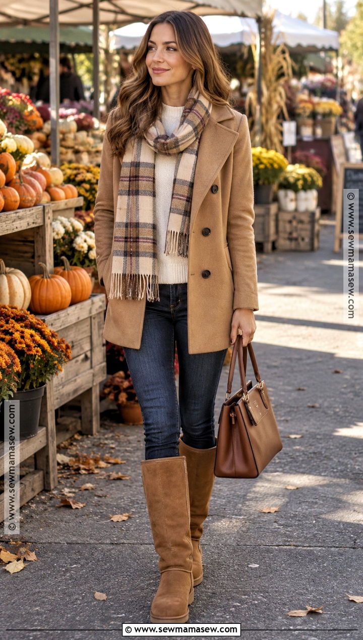 Tall UGG Boots With Skinny Jeans And Peacoat - 20 Ugh Boots Outfit Fall