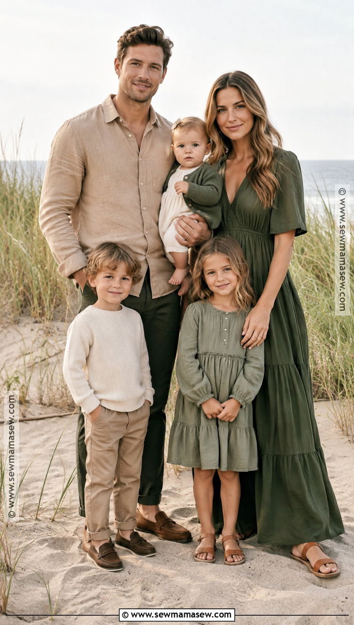 Tan And Forest Green Beach Family Outfit - 15 fall family pictures outfits beach