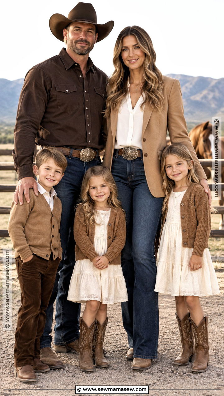 Tan Blazer And Dark Denim Western Family Outfit - 20 fall family pictures outfits western