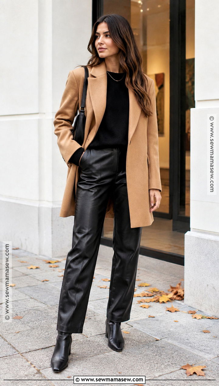 Tan Blazer With Leather Pants And Ankle Boots - 15 tan blazer fall outfit ideas