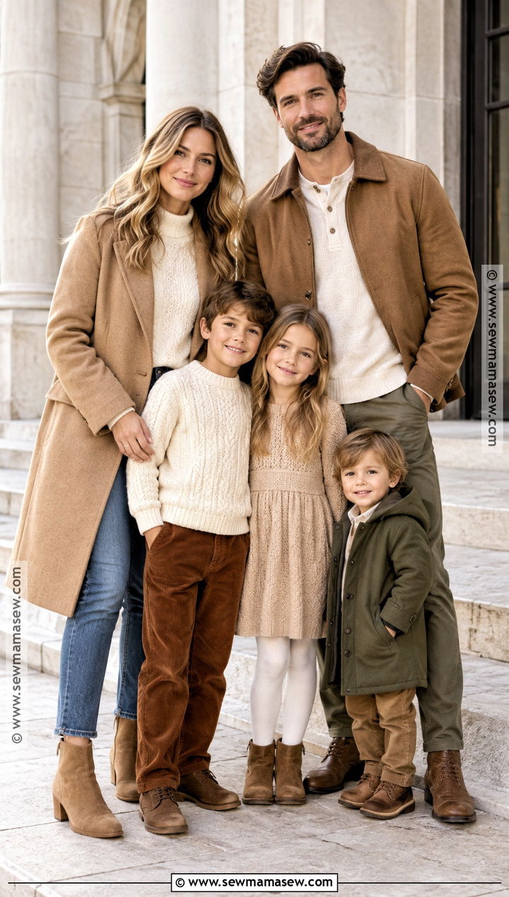 Tan Coats And Cream Knits Fall Family Picture Outfit - 25 casual fall family picture outfits