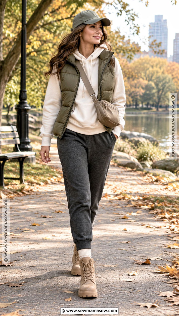 Tan Combat Boots With Puffer Vest And Joggers - 15 tan combat boots outfit fall