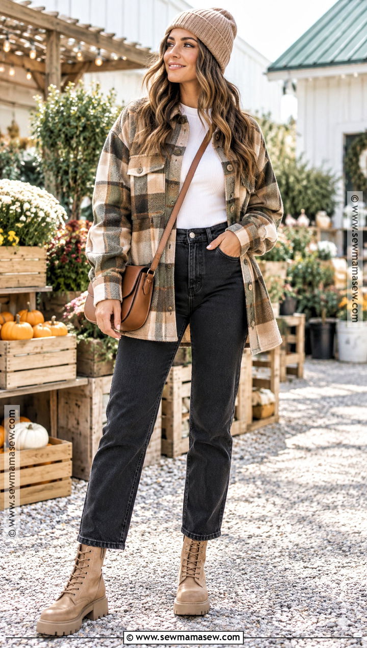 Tan Combat Boots With Shacket And Jeans - 15 tan combat boots outfit fall