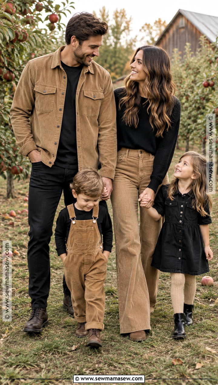 Tan Corduroy And Black Denim Family Outfit - 15 fall family pictures outfits black and tan
