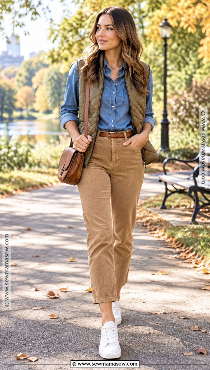Tan Corduroy Pants With Denim Shirt - 15 fall outfit corduroy pants
