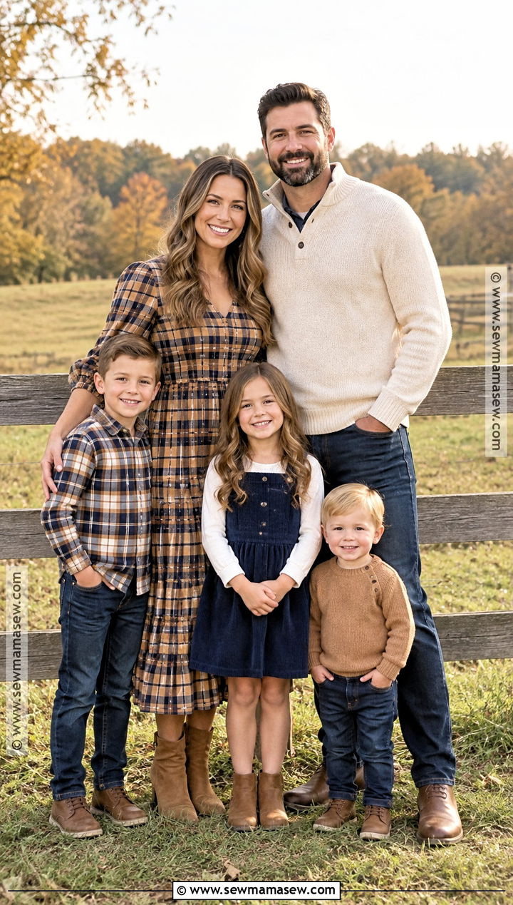 Tan Plaid And Dark Denim Fall Family Photo Outfit - 20 simple fall family photo outfits