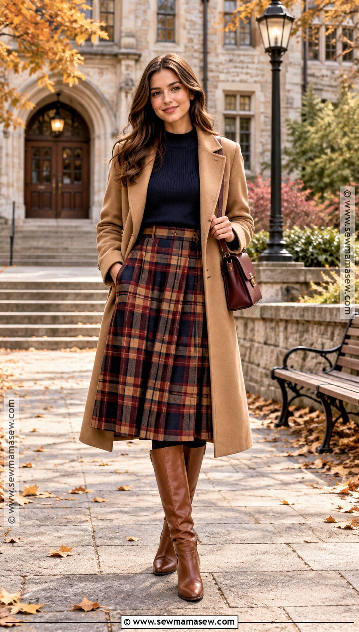 Tan Rider Boots With Plaid Skirt - 15 Rider Boots Outfit Fall