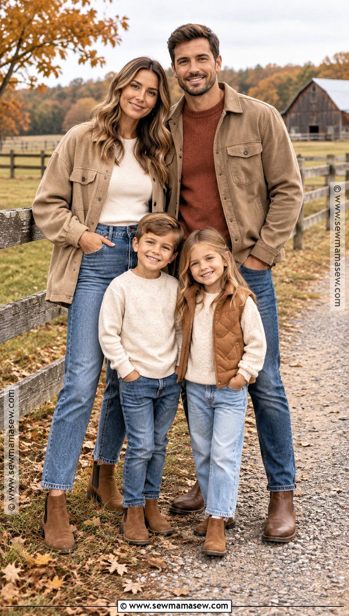Tan Shackets And Blue Jeans Family Outfit - 20 october family photos outfits jeans