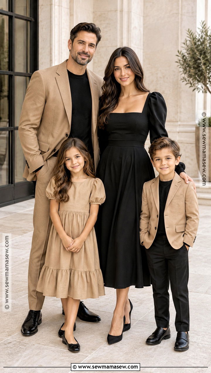 Tan Suit And Black Dress Family Outfit - 15 fall family pictures outfits black and tan