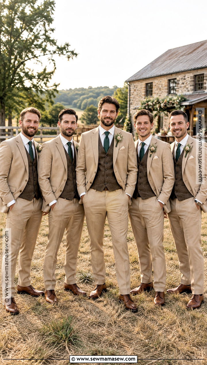 Tan Suit And Brown Vest Groomsmen Attire - 15 fall wedding groomsmen attire rustic ideas