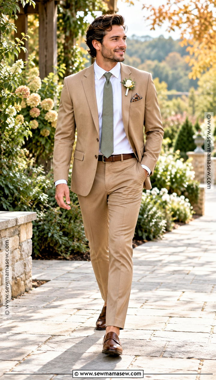 Tan Suit Groom Outfit - 15 groom style fall wedding ideas