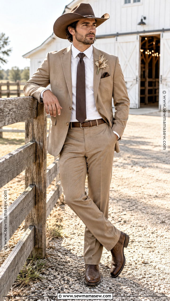 Tan Suit With Cowboy Boots Fall Groom Attire - 15 fall groom attire rustic ideas