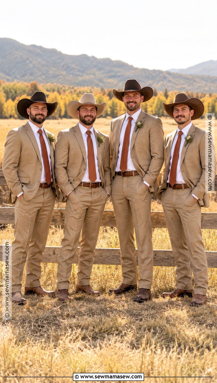 Tan Suit With Cowboy Boots Groomsmen Attire - 15 country fall wedding groomsmen attire ideas