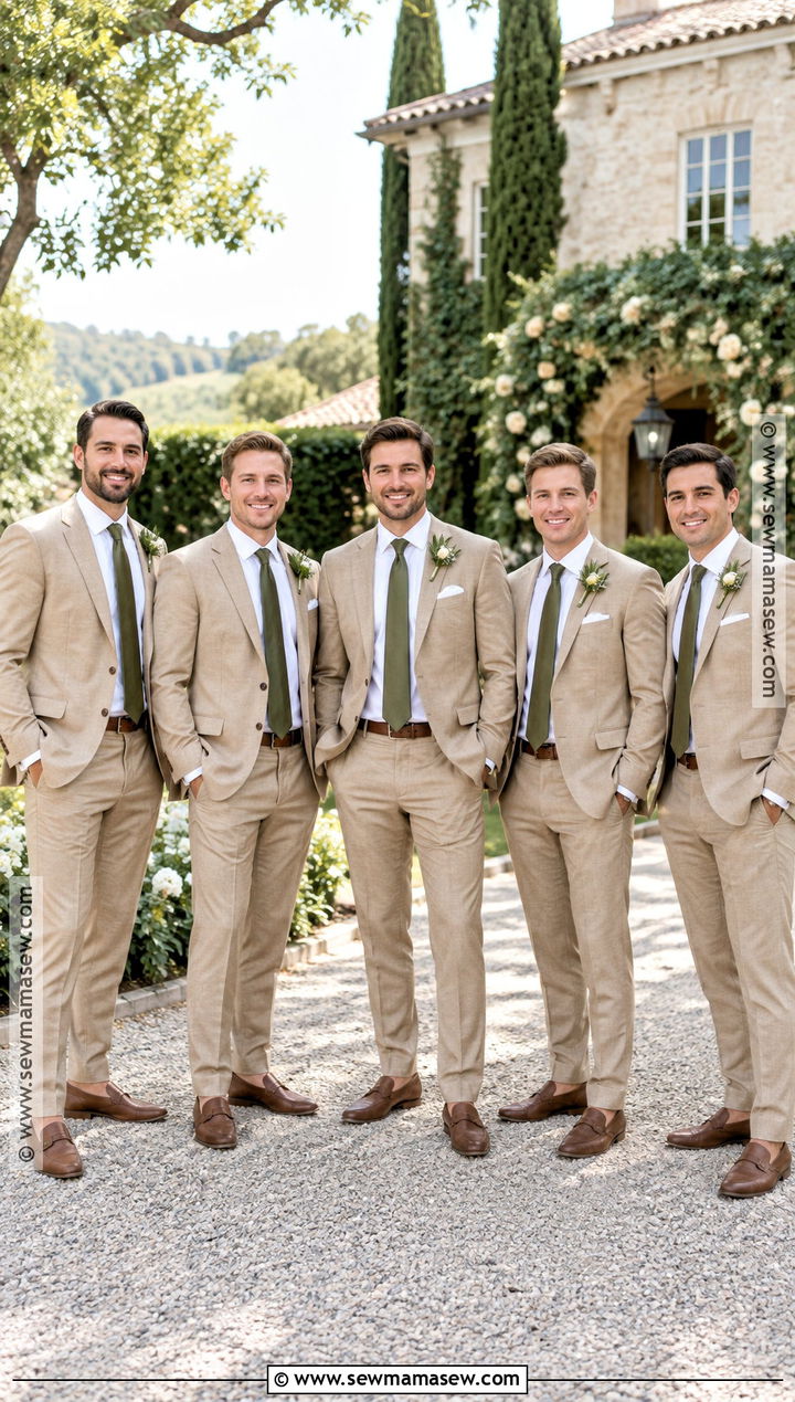 Tan Suit With Olive Tie Groomsmen Attire - 15 groomsmen fall attire ideas