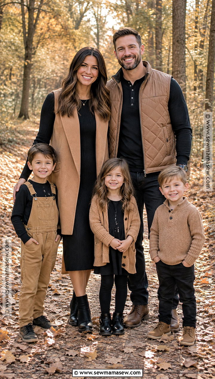 Tan Vest And Black Long Sleeve Family Outfit - 15 fall family pictures outfits black and tan
