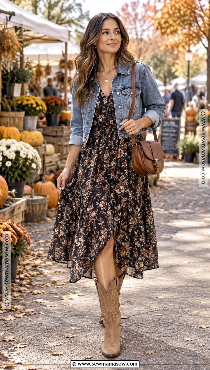 Tan Western Boots With A Floral Midi Dress - 15 tan fall boots