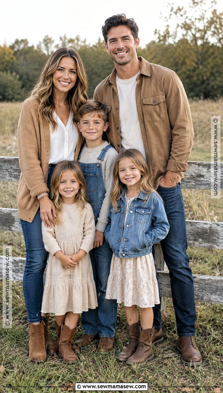 Tan and Denim Fall Family Photo Outfits - 20 Neutral Fall Family Photo Outfits