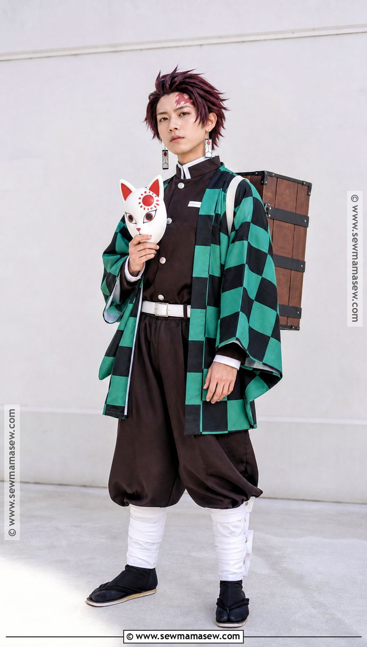 Tanjiro Anime Costume With Checkered Haori - 35 anime costume ideas
