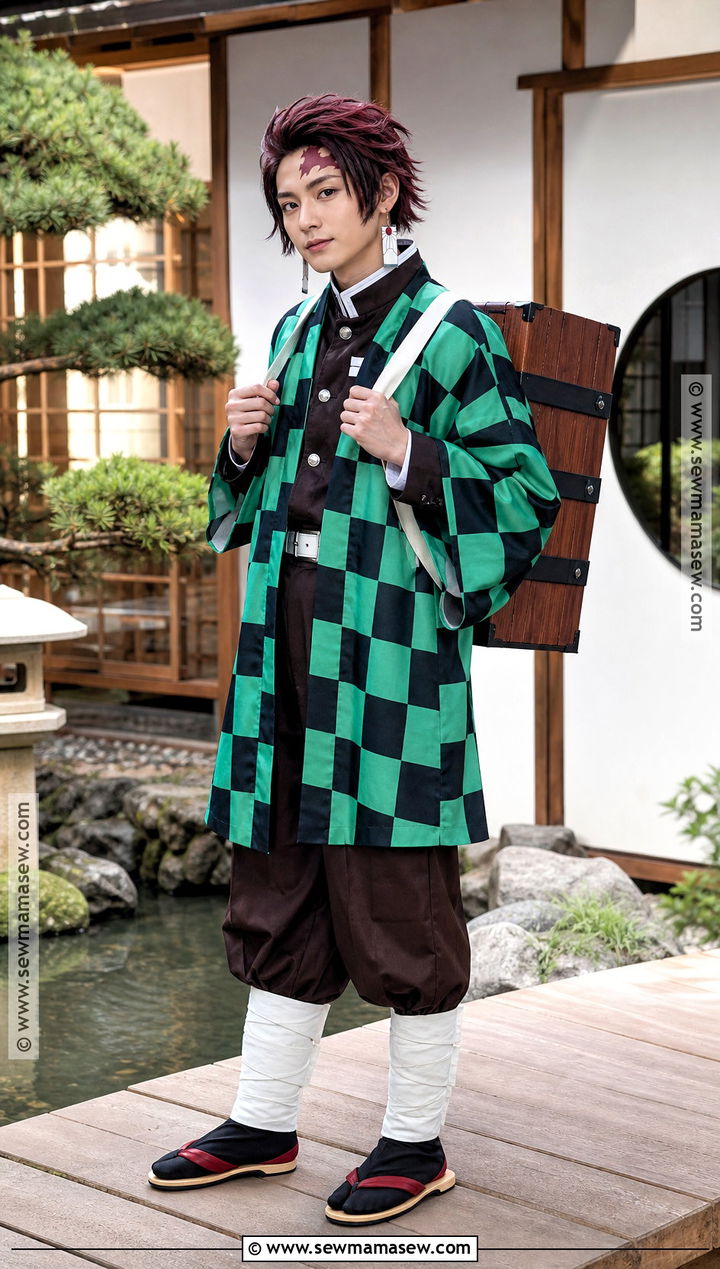 Tanjiro Kamado Cosplay With Checkered Haori - 30 Men Cosplay Ideas