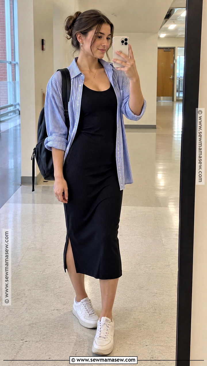 Tank Dress And Oversized Shirt Outfit - 25 back to school outfits summer