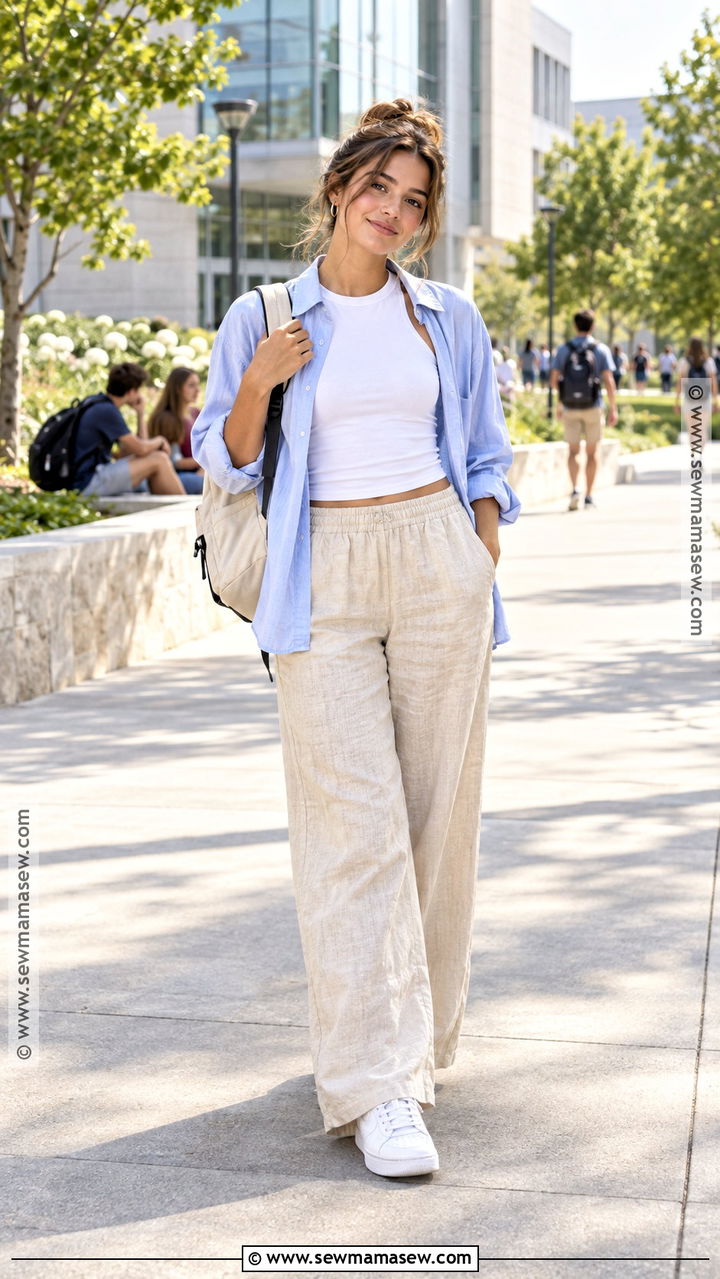 Tank Top And Linen Pants Back To School Outfit - 20 Back To School Outfits Warm Weather
