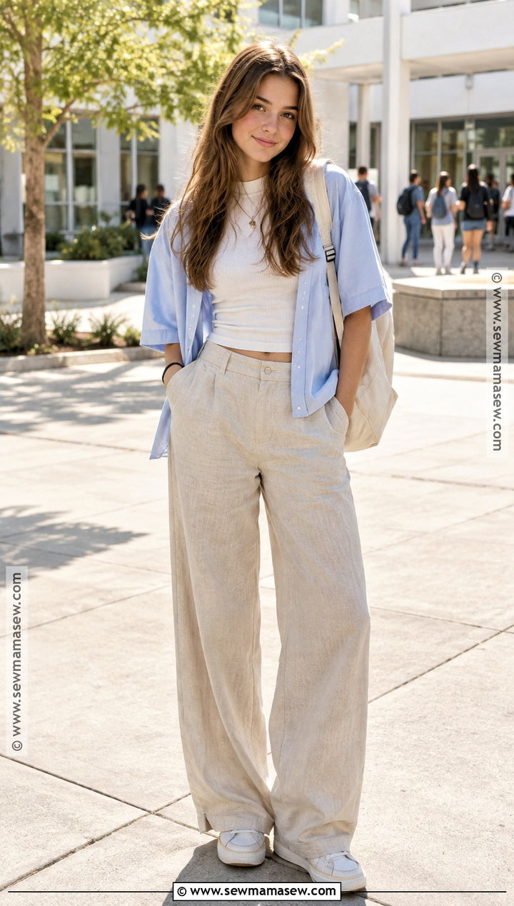 Tank Top And Linen Pants Layered School Outfit - 15 back to school summer outfits highschool
